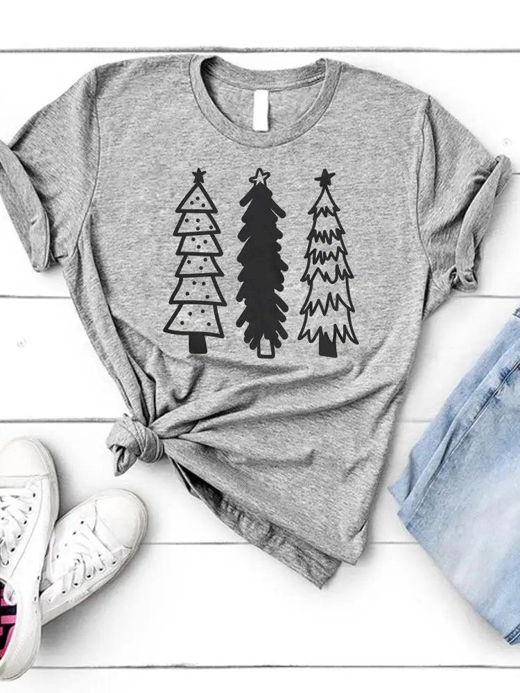 

Tree Watercolor Festival Tee Christmas Top Print Women Fashion Lady New Year Shirt Clothing Clothes Graphic T-shirt