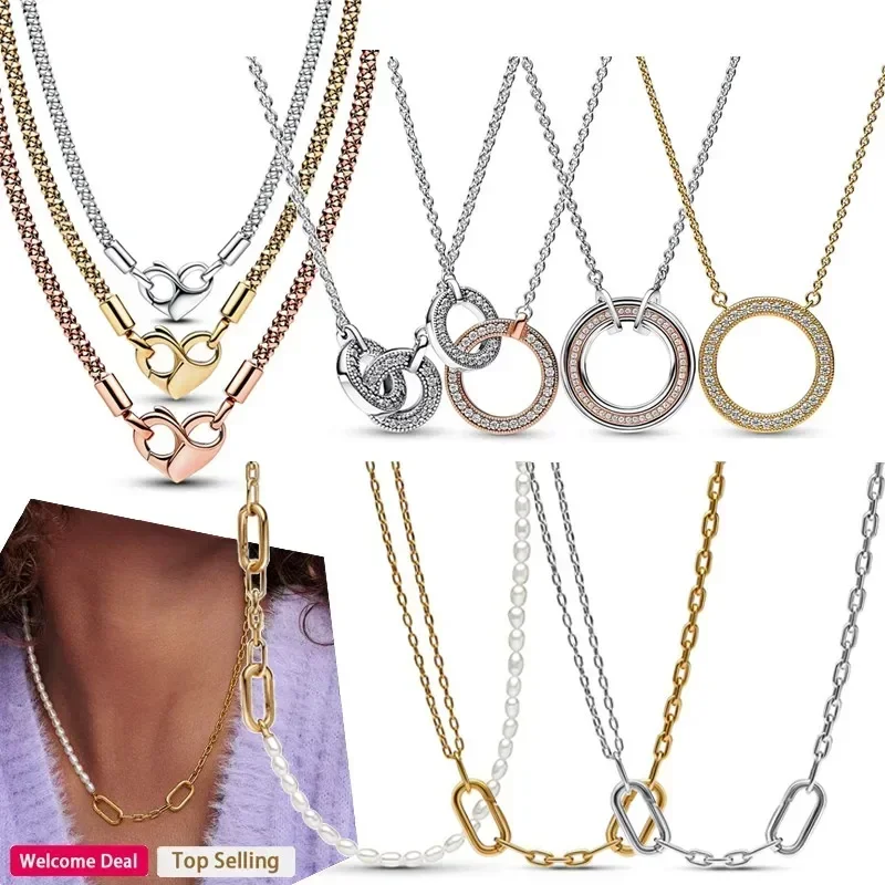 

2023 New Women's 925 Silver Popular Pav é Dense Set Two Tone Ring Overlay Studded Logo Necklace Light Luxury DIY Charm Jewelry