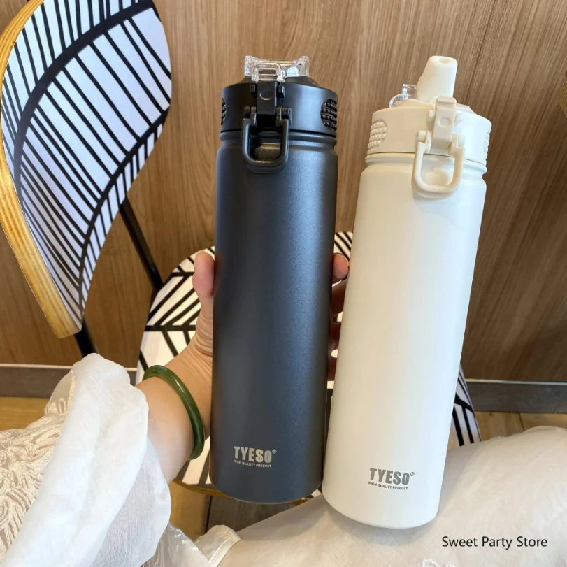 600/750ML Stainless Steel Vacuum Flask With Straw Car Thermal Cup Sports Water Bottle Travel Insulated Cup Thermal Mug