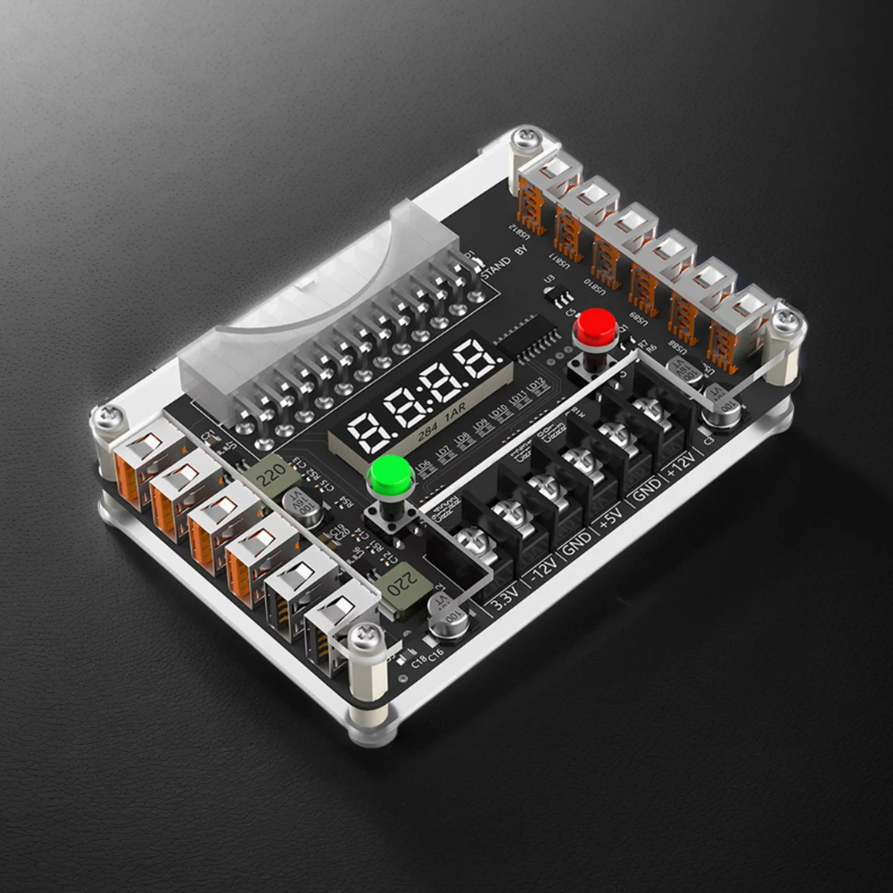 12-Port USB 3A 3.3V 5V 12V -12V Output ATX Power Breakout Board with Acrylic Case Kit ATX Power Supply Breakouts Board Module