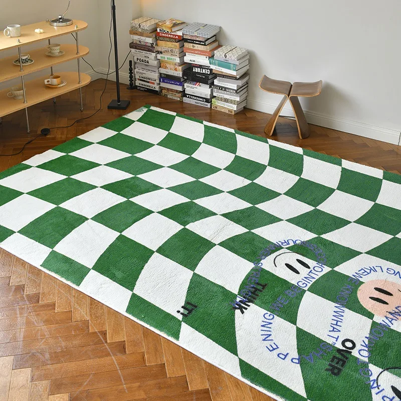 

Ins Checkerboard Carpet Large Plush Rug for Living Room Area Rug Non Slip Kid Play Mat Soft Bedside Rug Floor Carpet