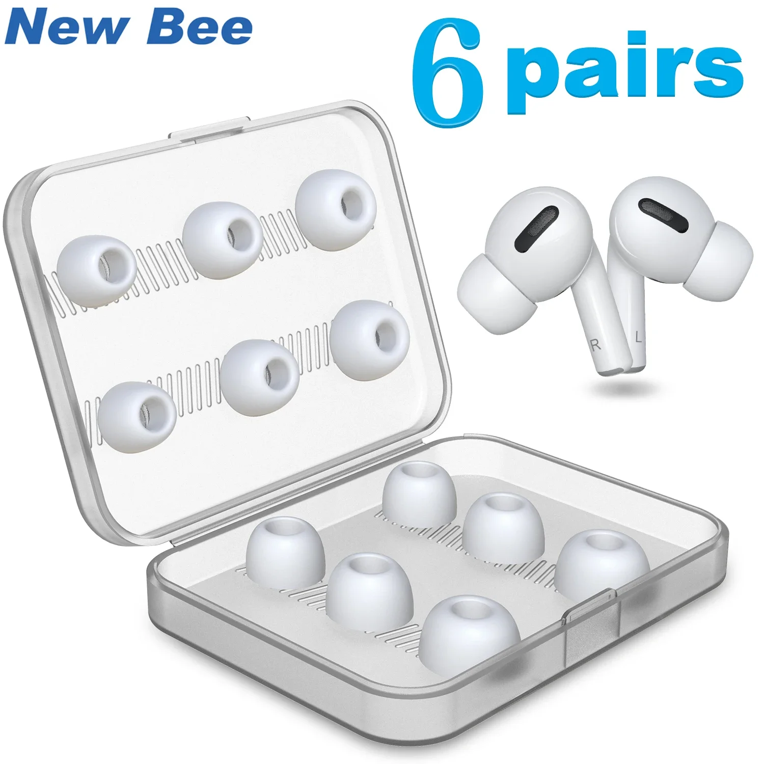 New Bee 6 Paar Silikonspitzen für Airpods Pro Ear 3 Größen S/M/L Spitzen Ersatz-Ohrhörer mit Staubgeflecht mit Box