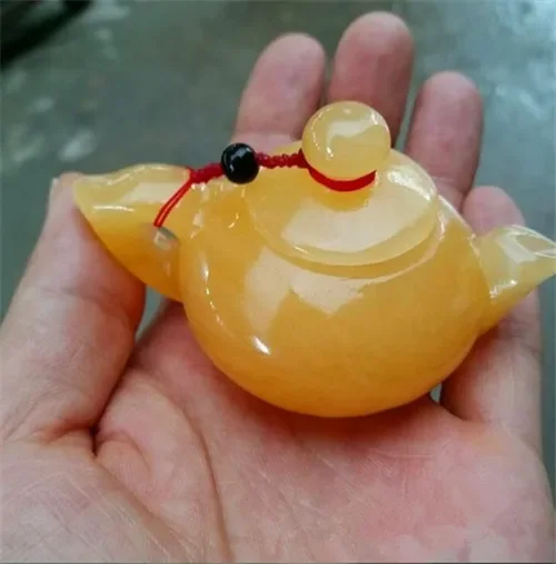 

Natural 7A huang long A Hand-Carved jade kettle pot yellow jade pendant gift jade necklace pendants jewelry women men