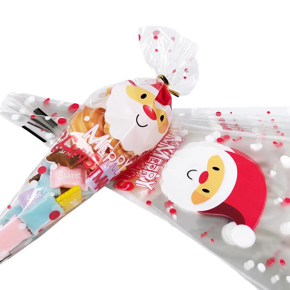50/100 Stück Weihnachts-Süßigkeitenbeutel mit Weihnachtsmann- und Schneeflocken-Motiv, Plastik-Geschenkbeutel für Weihnachtsfeier-Dekoration 2026