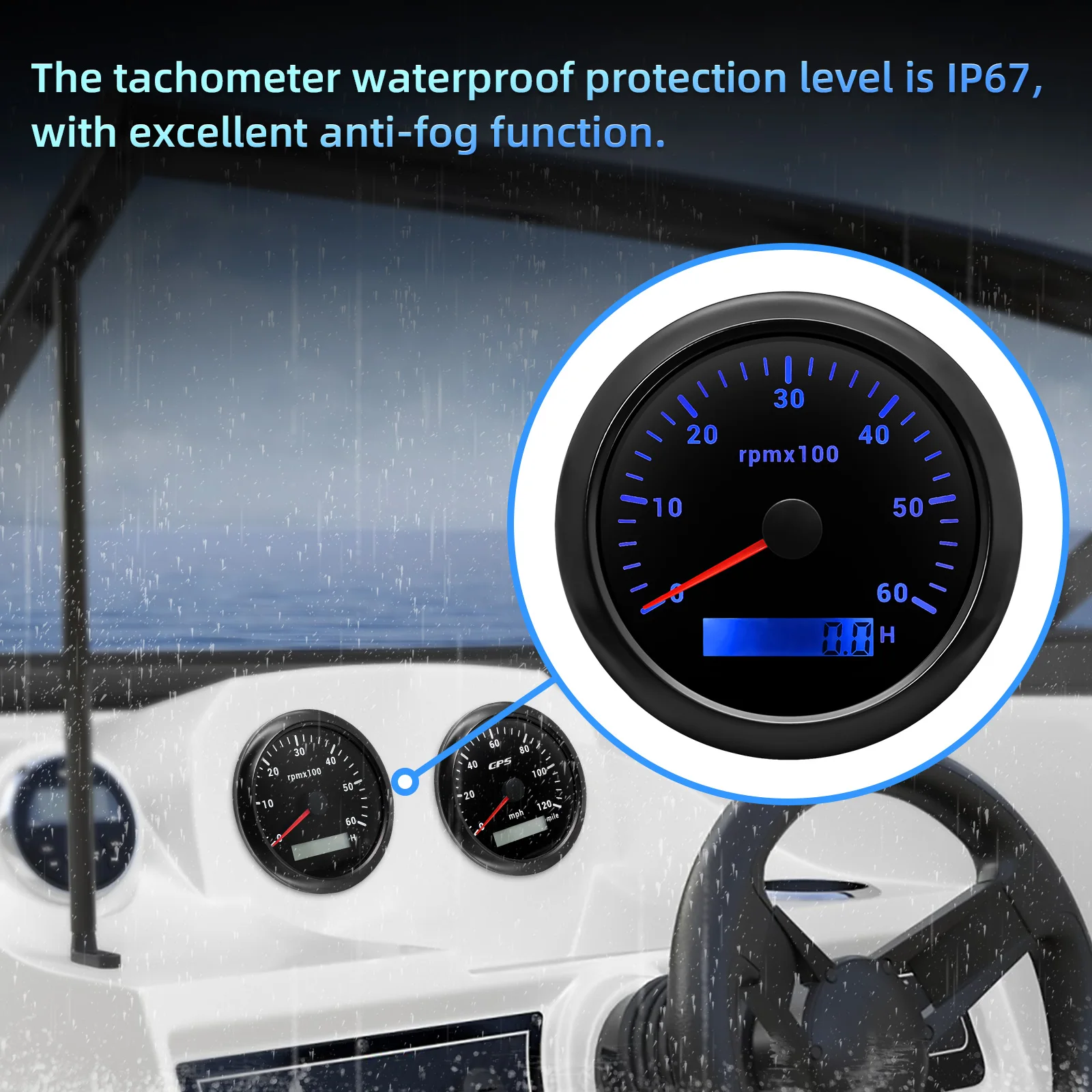 Car Boat Tachometer Tacho Gauge Rev Counters with Trip Hour Meter 85mm 0-7000RPM 8000RPM 6000RPM 7 colors backlit