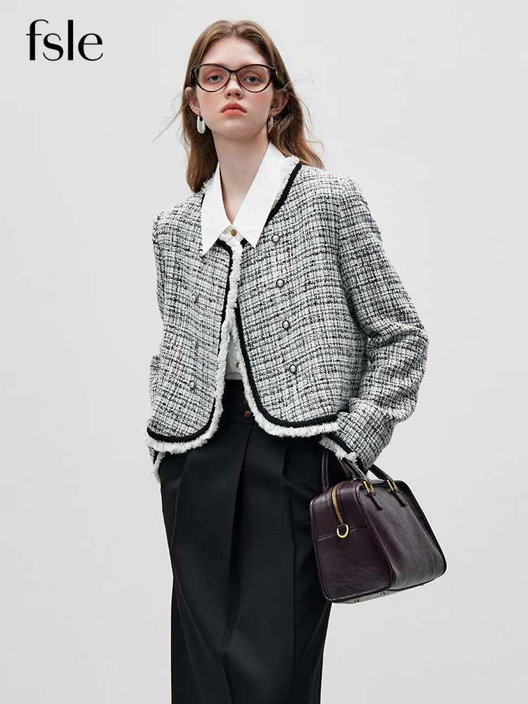 FSLE Fashionable Modern Fur-edged Design Sense Short Jacket Coat for Women Autumn Chic Loose Elegant Vintage Coat Female