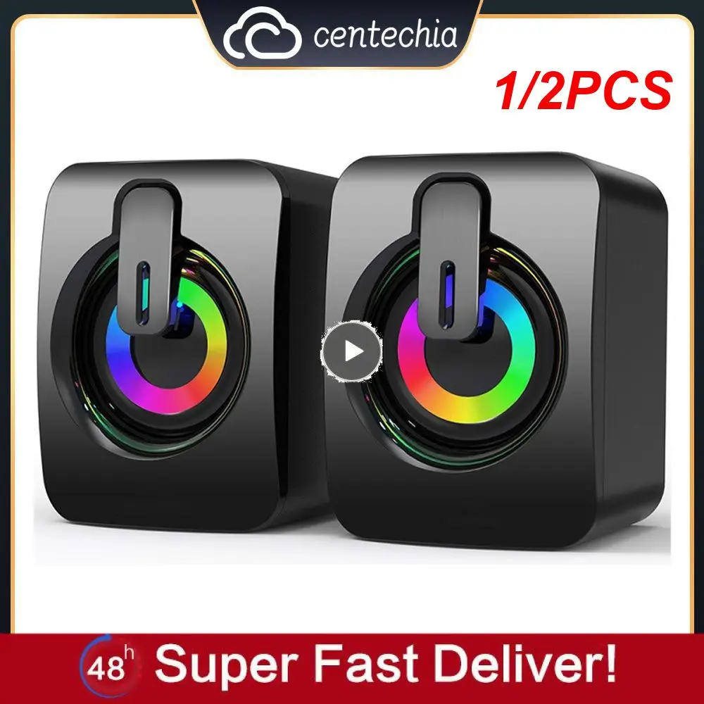 PC HIFI 스테레오 마이크 USB 유선 컴퓨터 스피커 사운드 박스, 데스크탑 컴퓨터용 LED 조명 포함, 1 개, 2 개