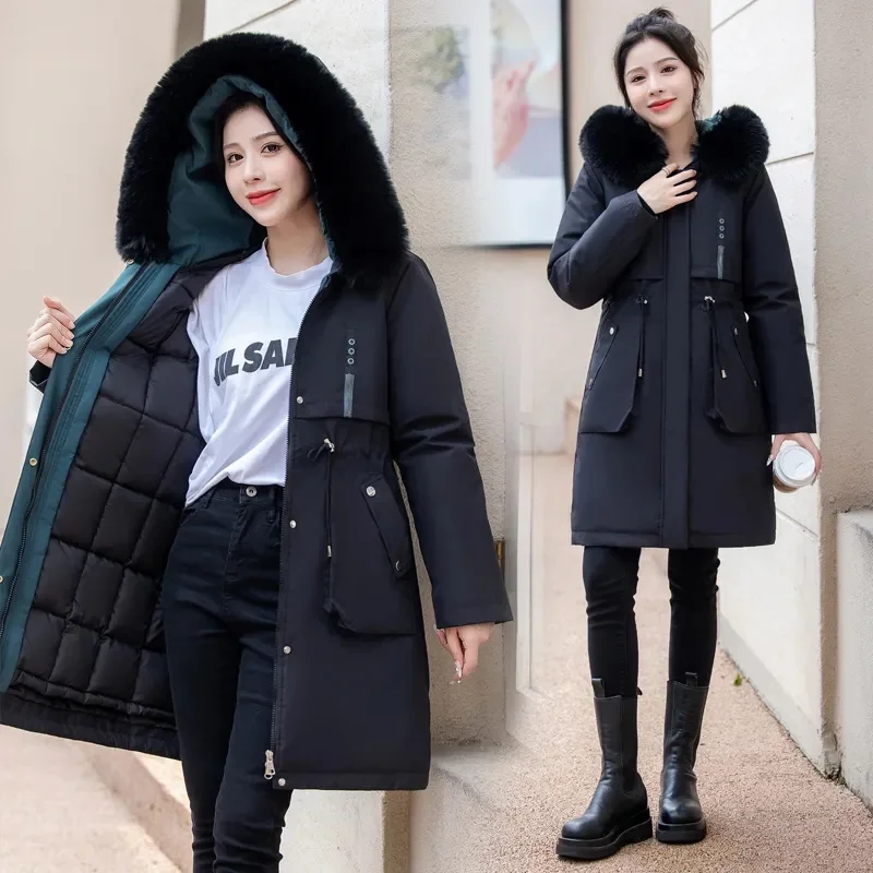 2023 New Winter Jacket Women Parka Fashion Cappotto Lungo Fodera In Cotone Giacche Con Cappuccio Con Collo Di Pelliccia Parka Imbottito Caldo E Traspi
