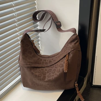 Borsa a Tracolla da Donna con Stampa Leopardata, Grande Capacità, Stile Hobo, per Uso Quotidiano, Multi Tasche, Borsa a Spalla
