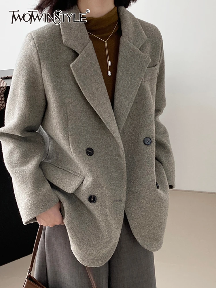 

TWOTWINSTYLE Solid Patchwork Pocket Blazer For Women Notched Collar Long Sleeve Spliced Buttons Minimalist Blazers Female New
