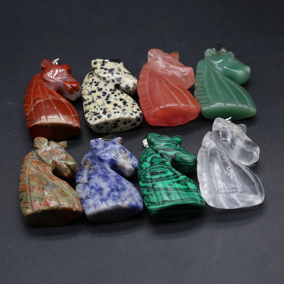 5PC Natural Semi Precious Stone Malachite Sodalite Green Aventrine Unicorn Shaped Pendant 39x24mm DIY Jewelry Making Accessories