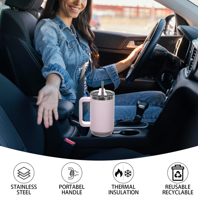 Tasse thermique en acier inoxydable 30/40oz, avec poignée et paille, tasse isolée de grande capacité, gobelet à Double vide pour voiture 5