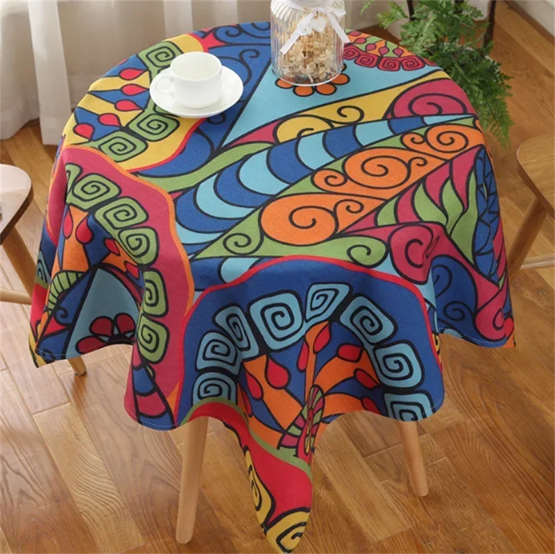 

Cotton Linen Table Cloth Round Tablecloth Dust-Proof Floral Circular Table Cover for Kitchen Dinning Tabletop Decor