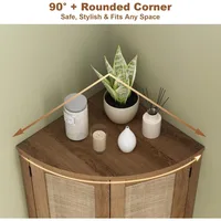 Tall Corner Cabinet, 64.7" Rattan Corner Storage Cabinet with 4 Doors and 5 Storage Shelves, Farmhouse Space Saver, Boho Shelf 5