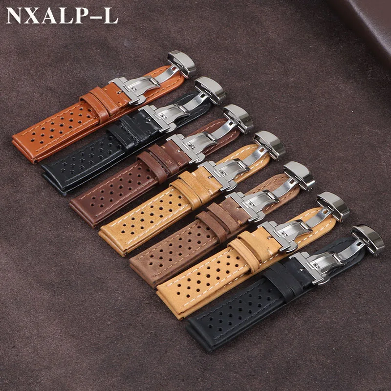 Breathable Cowhide Watch Strap with Matte & Oil Wax Finish and Butterfly Buckle