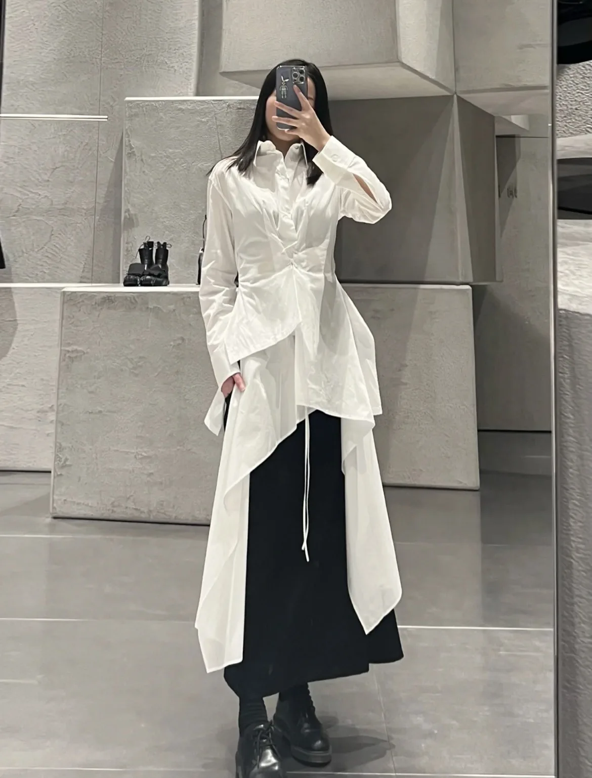 

Asymmetrical Bandage Shirts For Women Lapel Long Sleeve Tunic Irregular Hem Solid Folds Casual Blouse Female Spring New