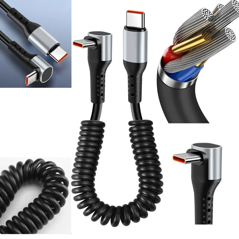 High-Power 90-Degree Spring USB-C Fast Charging Cable - 66W 6A