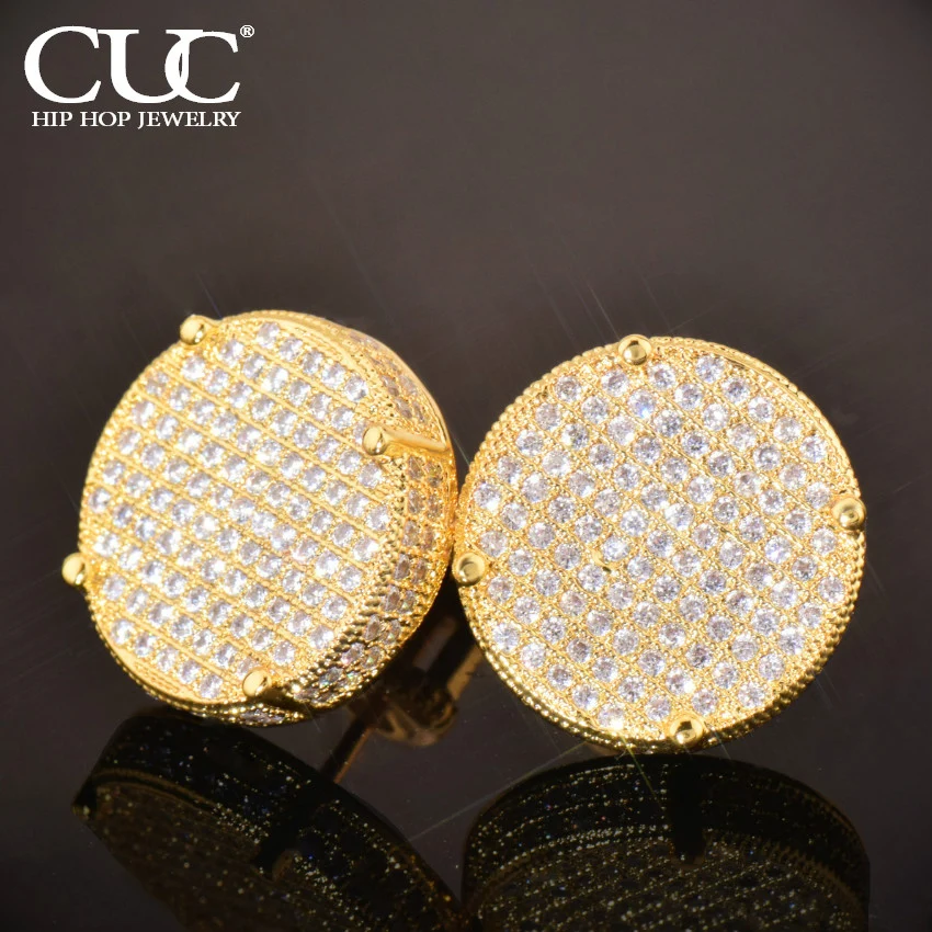 

Серьги-гвоздики CUC с фианитом для мужчин и женщин, большие круглые ювелирные украшения под золото в стиле хип-хоп, украшения для подарка, 14 мм