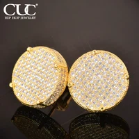 CUC 14MM Big Round Stud Earring Screw Back Iced Out Cubic Zirconia Men Women Earrings Gold Color Hip Hop Jewelry Fashion Gift 1