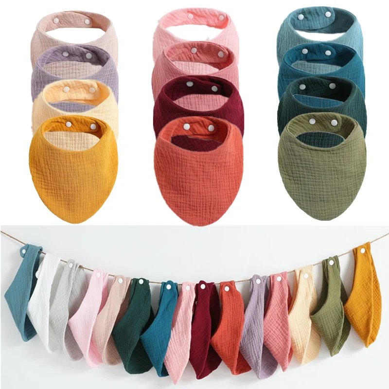 3Pcs/Lot Baby Bibs Muslin Cotton Stuff Newborn Solid Color Snap Button Soft Triangle Saliva