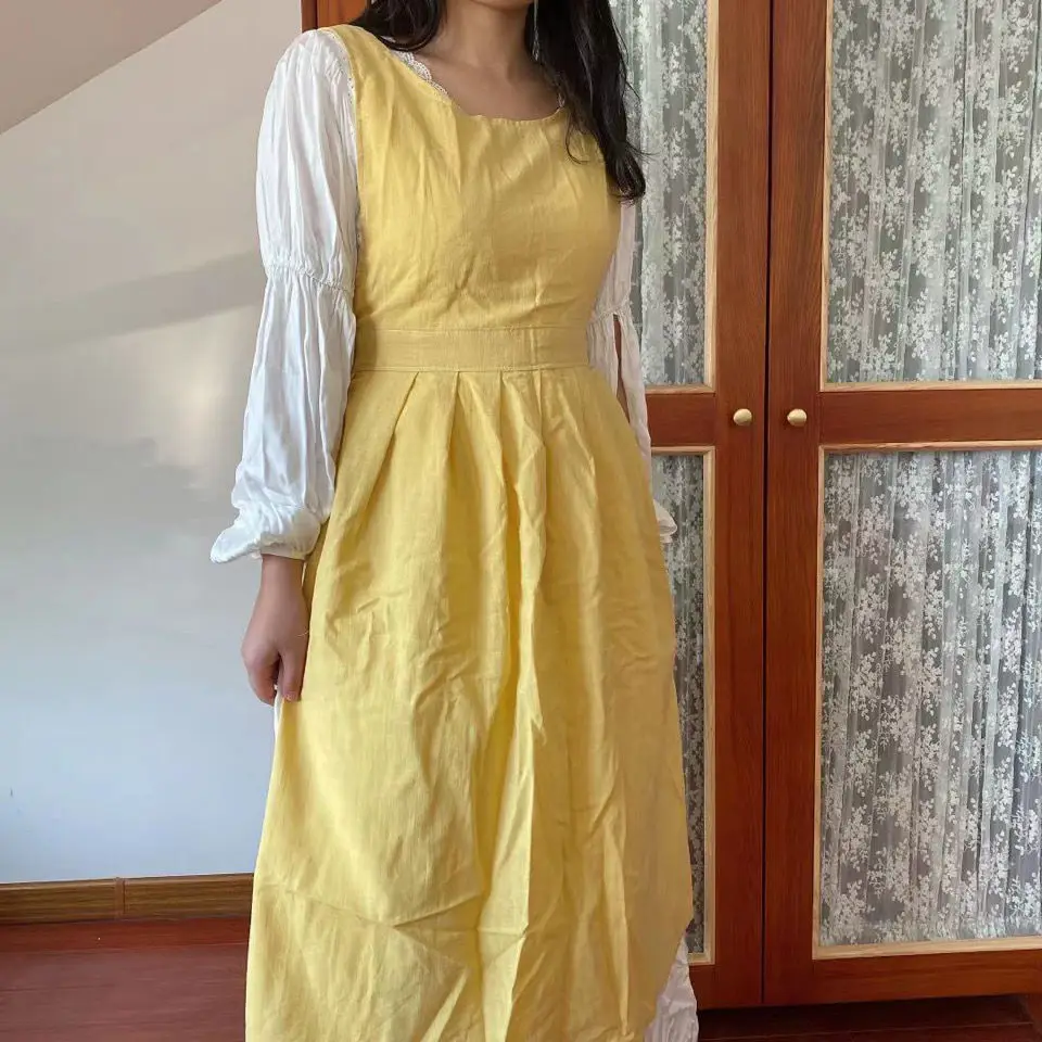 New Korean Version of Cotton and Linen Fashion Apron Dress Baking Flower Shop Gardening Pottery Work Simple Style |