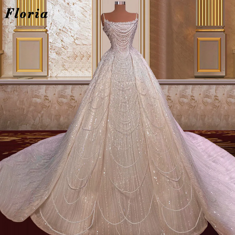 

Floria 2 Styles Modern Handmade Pearls Wedding Dresses 2022 Couture Long Train Bridal Dress Women Bride Dress Vestidos De Noiva