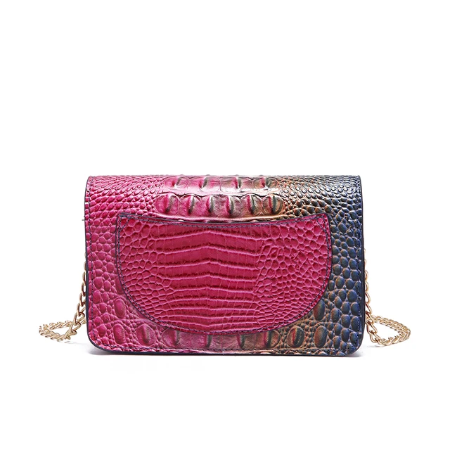 European and American retro diagonal cross single shoulder multicolored crocodile patterned Brahman bag 3