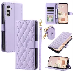 Premium Flip Leather Phone Case with Lanyard and Wallet Card Holder - Galaxy A37 (Purple)