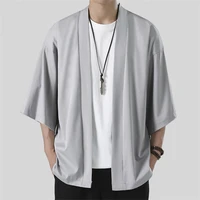 Large Size Casual Shirts Mens Harajuku Cotton Short Sleeve Cardigan Shirt Men Chinese Style Solid Color Summer Men Clothing 5XL 1