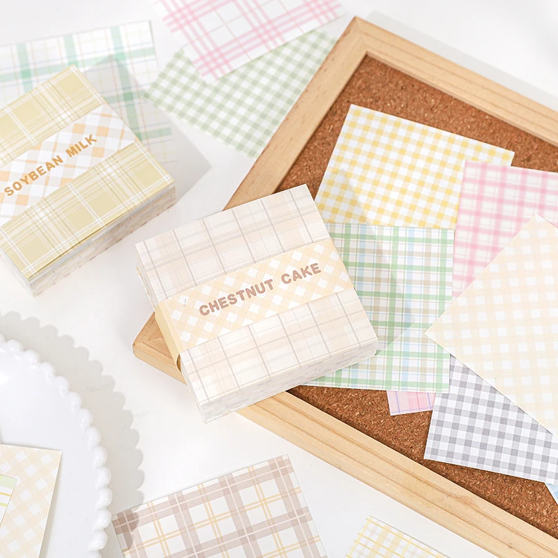 Kawaii Plaid Material Paper Note 200 Sheets Loose leaf Decorative paper Message Memo notes to do list Office Stationery Supplies memo pad