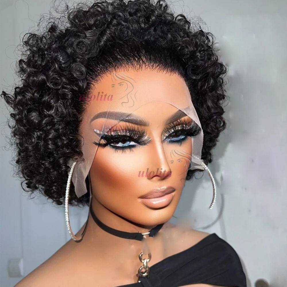 Short Bob Curly Pixie Cut 13x4 Lace Front Human Hair Wigs With Kinly Hairline For Black Women Brazilian 180% Lace Frontal Wig