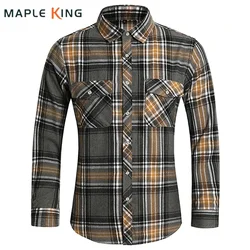 Men Autumn Clothes Plaid Shirt Vintage Double Pocket Social Camisa Hombre Formal Business Dress Shirts Mens Fashion Clothing 7XL