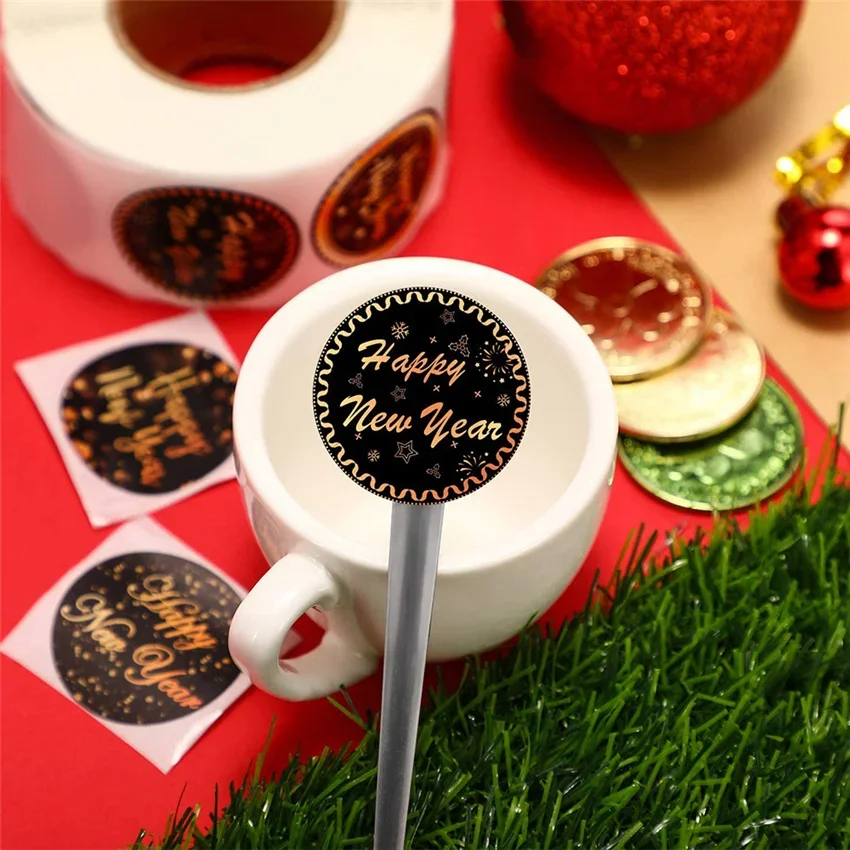 Decorative Stickers 100-500pcs Happy New Year 8 Designs 1.5'' Round Labels For Christmas Gift Cards Envelopes Boxes