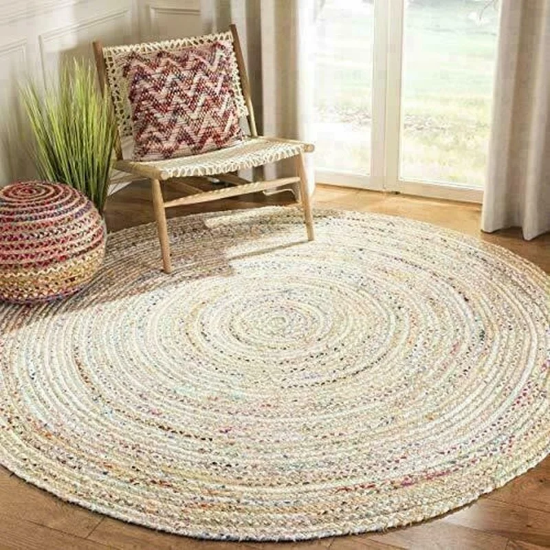 

Rug Cotton Handmade Braided Style Round Rug Reversible Braided Modern Floor Mat Rugs for Bedroom