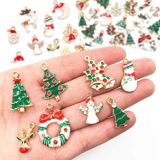 Dijes de esmalte de Metal adornos colgantes de Navidad, cuentas para pulsera, pendientes, de joyas, decoración de árbol de Navidad, 19/20 Uds. - AliExpress
