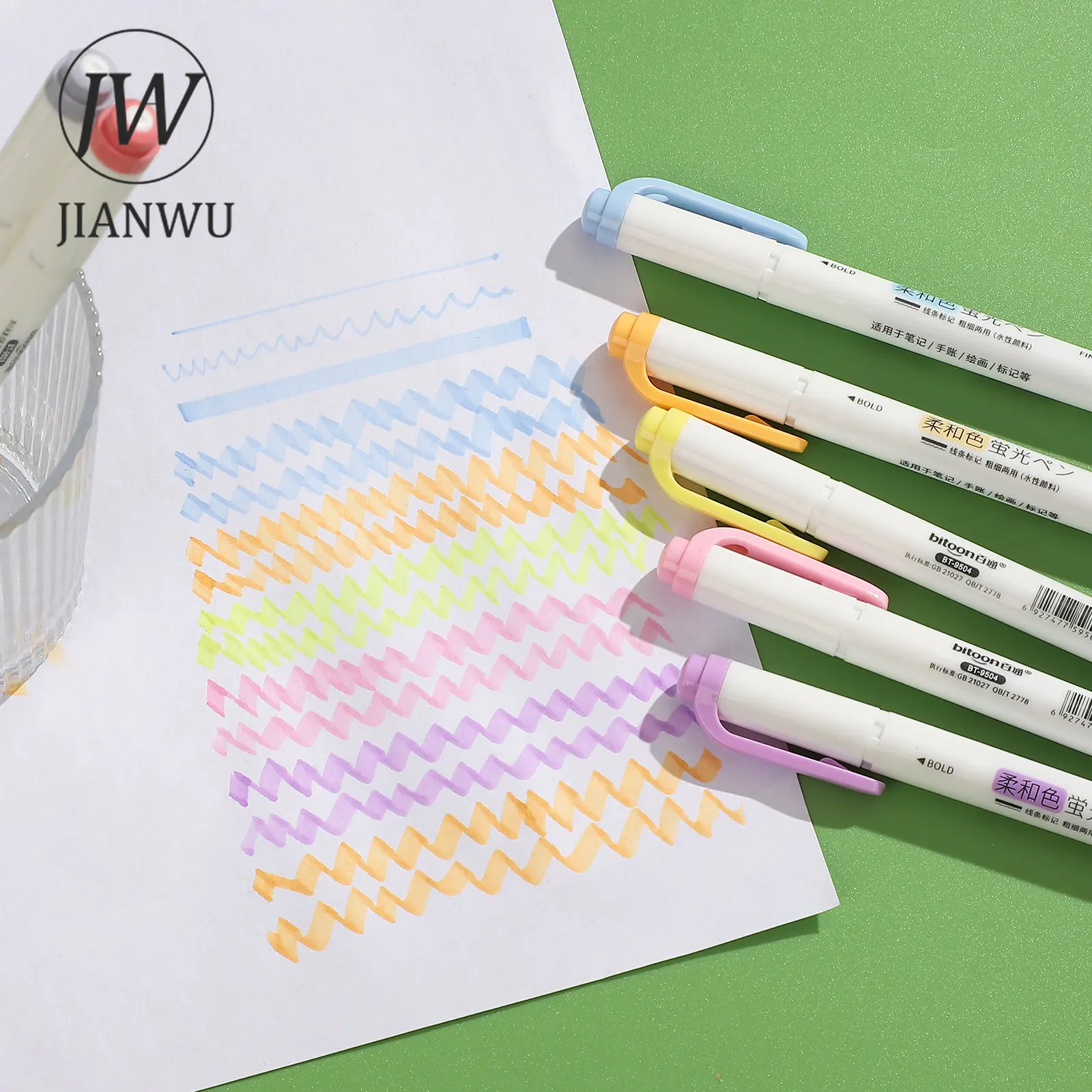 Double-ended Eye Protection Highlighter Set Smooth Writing Multicolor Marker Pen Creative DIY Student Supplies 5 Pcs/set