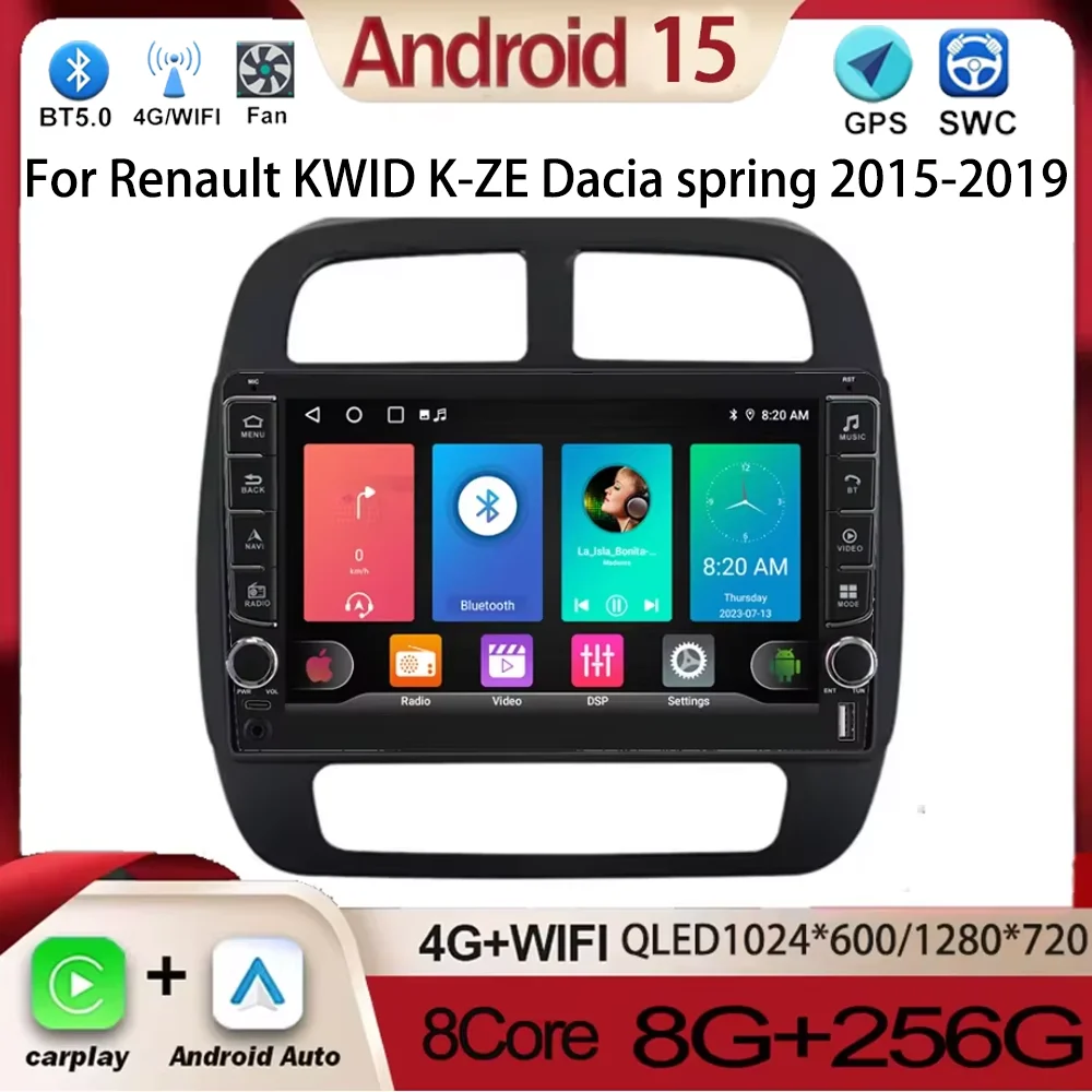 Android 15 para Renault KWID K-ZE Dacia spring 2015-2019 navegación Multimedia para coche reproductor de vídeo Autoradio Monitor Carplay Radio 1