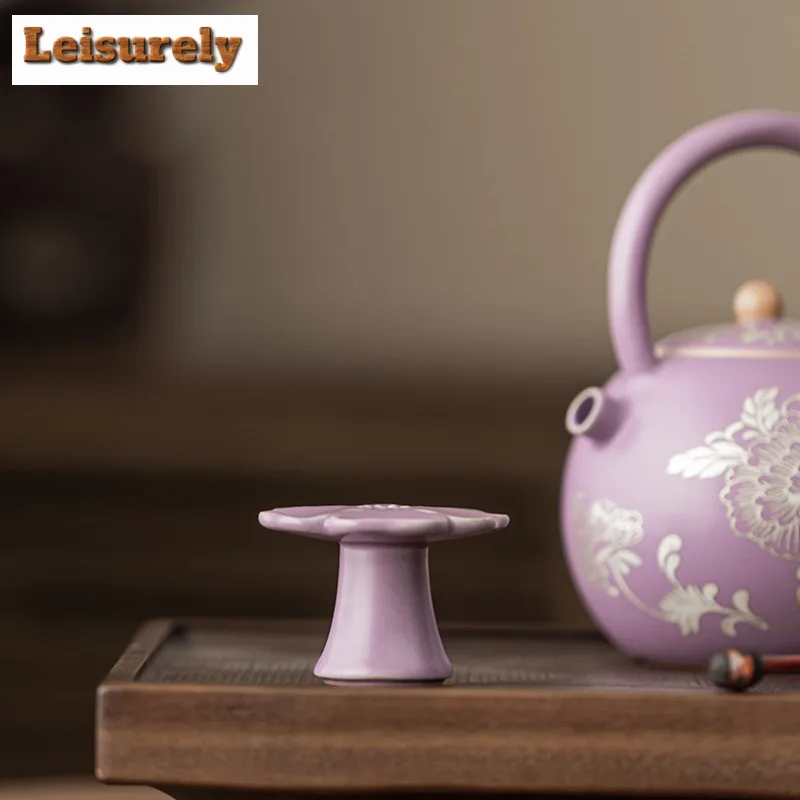 Purple Ru Porcelain Peach Blossoms High Foot Teapot Cover Holder Creative Cover Frame Lid Bracket Zisha Pot Lid Shelf Teaset