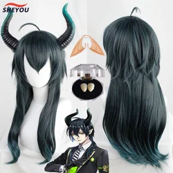 High Quality Malleus Dracqma Cosplay Wig Anime Twisted-Wonderland Long Dark Green Heat Resistant Synthetic Hair Wigs + Wig Cap