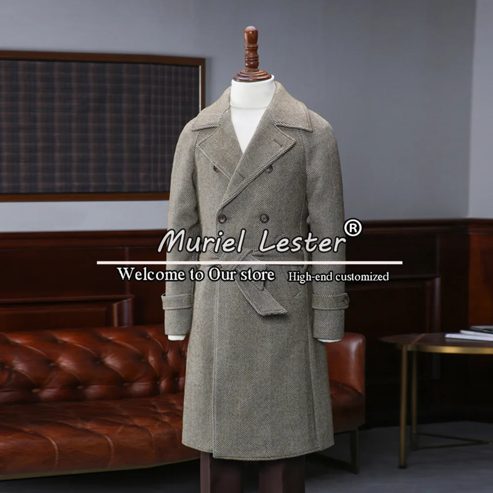 

Мужской двубортный Длинный блейзер, коричневый двубортный жакет в елочку с отложным воротником, на осень/зиму, 2022