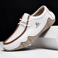 New 2024 Fashion Handmade Leather Casual Men Shoes Design Sneakers Man Loafers Breathable Low Top Flat Shoes Driving Plus Size