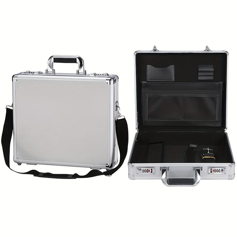 Portable Password Aluminum Alloy Toolbox File Storage Multi-slot Storage Box With Shoulder Strap Lockable