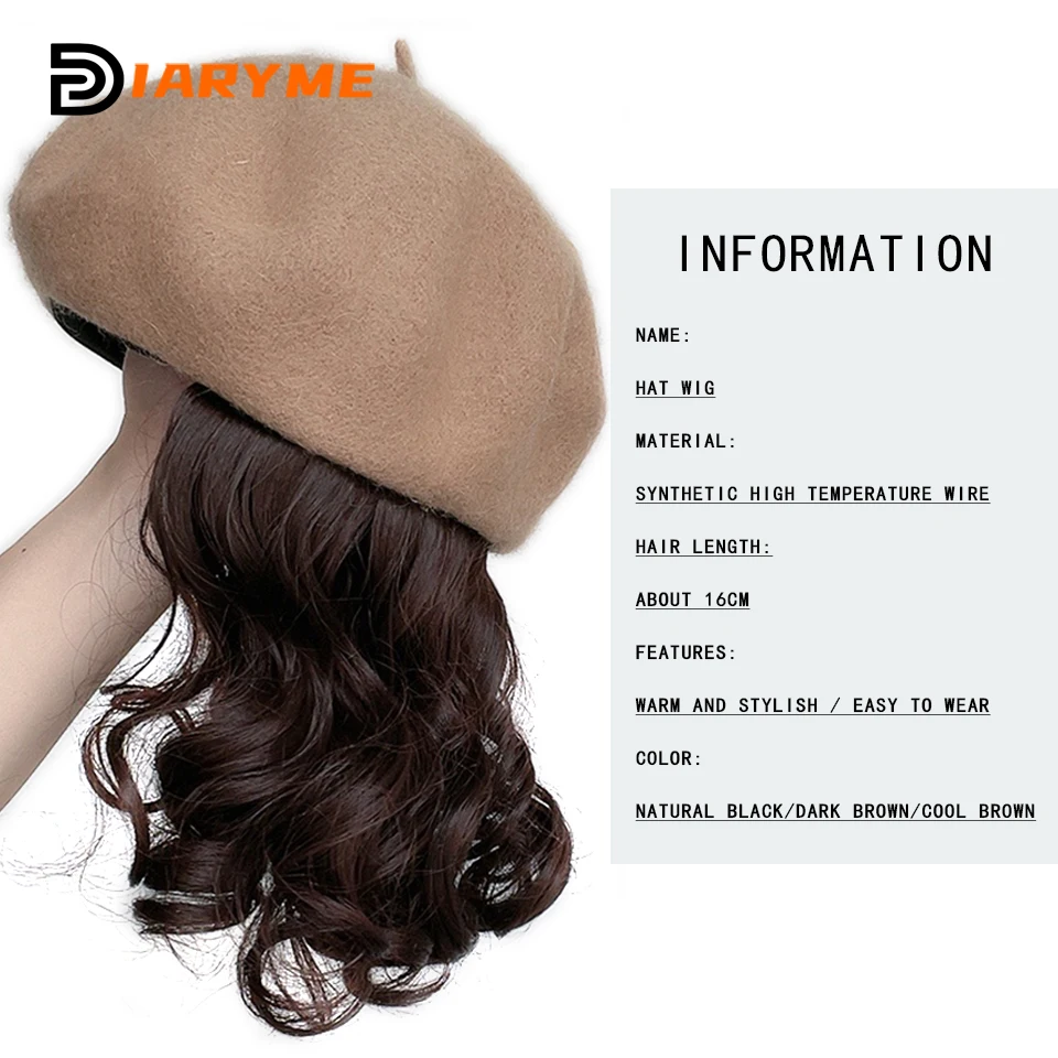Hat Wig Synthetic Short Curly Wavy Hair Wigs With Hat Berets Cap