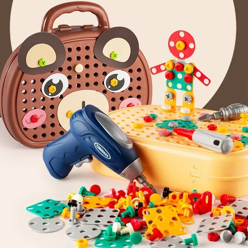 Kids Electric Driller Screw Toy Montessori Nut Assemble Disassembly Blocks Simulation Repair Toolbox Puzzle Blocks Tool Toys