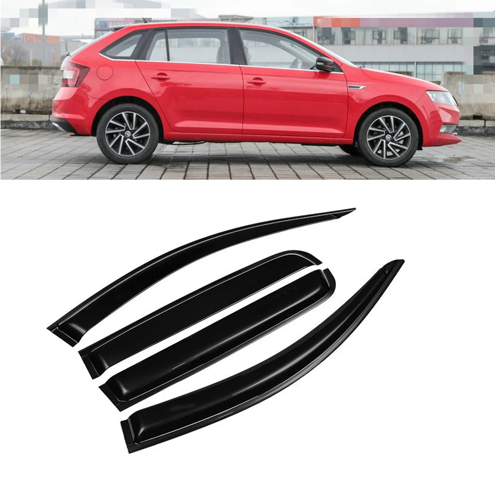 

For Skoda Rapid 2013-2019 2020 2021 Side Window Vent Visor Sun Rain Deflector Guard Awnings Shelters Smoke Adhesive Cover Trim