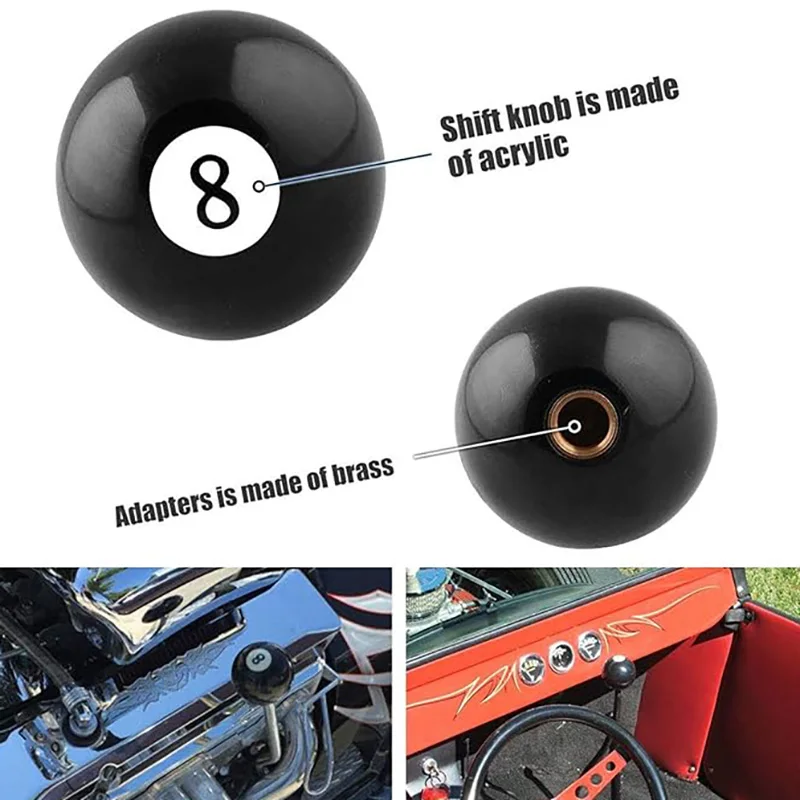 Pommeau Levier Vitesse 8 Ball Billard - Universel Avec 3 Adaptateurs M8 M10 Acrylique Noir