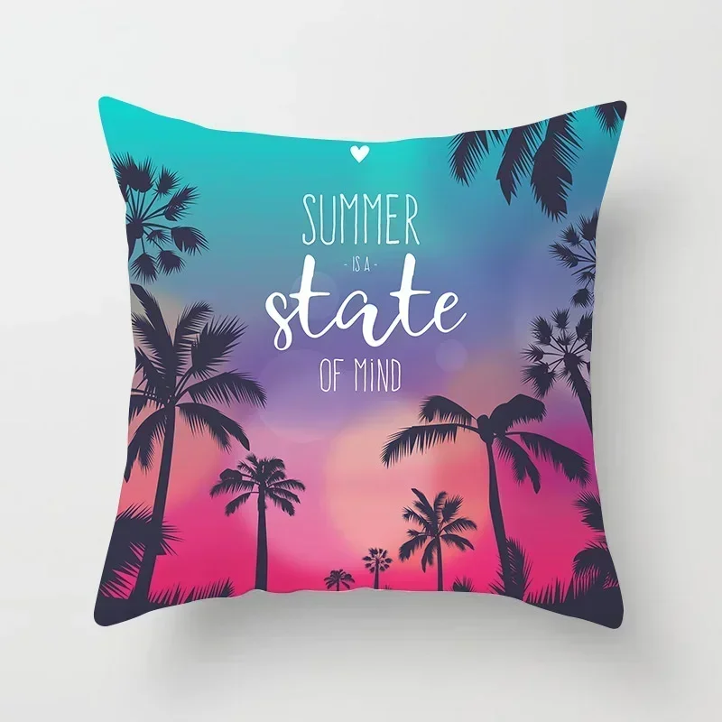 45x45cm Summer Beach Pillowcase Palm Tree Leaves Plant Pillow Case Sofa Home Decoration Car Waist Throw Cushion Cover 5