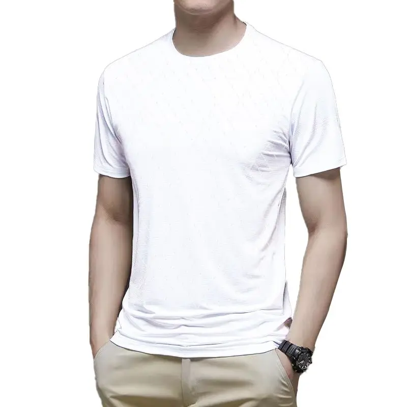 

Summer New Round Neck Fashion Short Sleeve T-shirt Man High Street Casual Striped Pullovers Knitting Motion Personality Tops