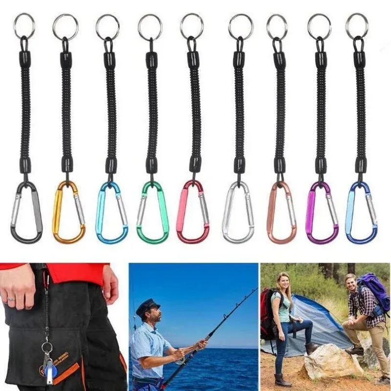 Tactical Retractable Spring Elastic Rope Retractable Coiled Tether with Carabiner Boating Fishing Retention Rope Fishing Tools