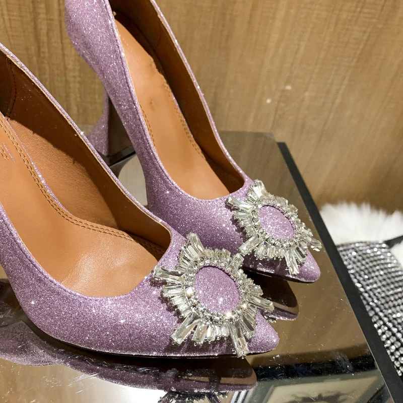 

High Heel Women's Stiletto Heel 2022 new Black Rhinestone Buckle Wine Cup Heel Pointed Pumps Women shoes